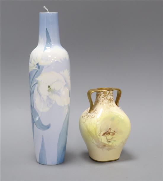 A Royal Doulton Art Nouveau style bone china vase, painted by W G Hodkinson, c.1910, and a Doulton Burslem snipe painted vase by S.Wils